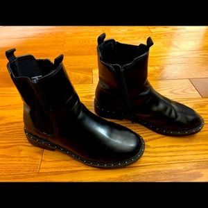 Girls Black Booties with Silver Stud Detail.